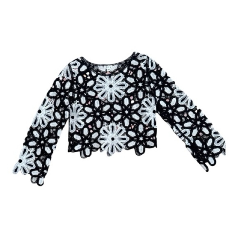 POL - Black and White Floral Crochet Top